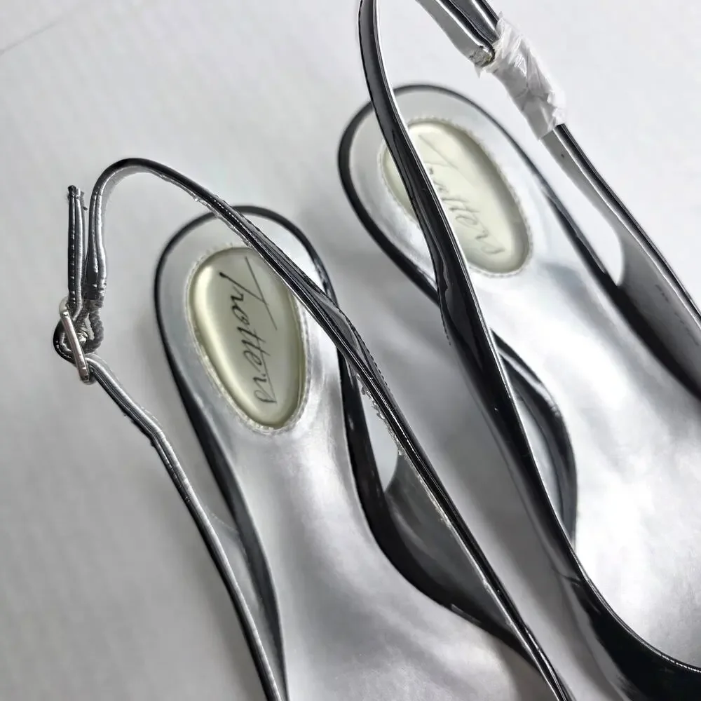 Trotters Black Patent Slingback Kitten Heels Size 6 W Pointed Toe Pumps Office - Picture 9 of 13